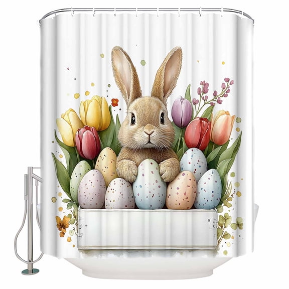 60x72 Inch Shower Curtains for Bathroom Bunny Easter Fabric Bath Curtain Decor Eggs Spring Blooms Botanicals Waterproof Restroom Curtains Shower Set Accessories with 12 Hooks 60 Inch