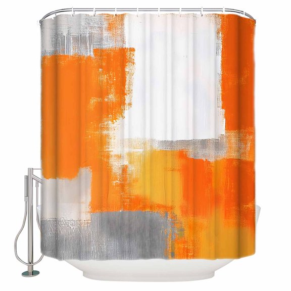 60x72 Inch Shower Curtains for Bathroom Burnt Orange Grey Fabric Bath Curtain Decor Modern Geometric Oil Painted Abstract Waterproof Restroom Curtains Shower Set Accessories with 12 Hooks 60 Inch