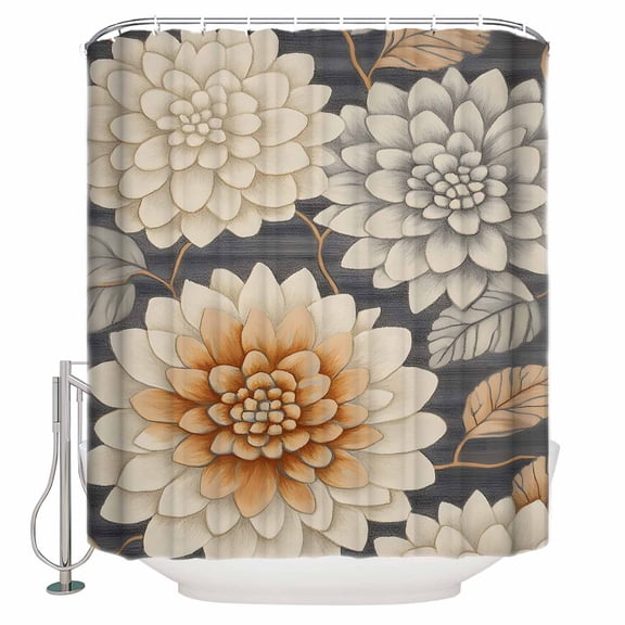 60x72 Inch Shower Curtains for Bathroom Burnt Orange Grey Flower Fabric Bath Curtain Decor Spring Floral Botanical Waterproof Restroom Curtains Shower Set Accessories with 12 Hooks 60 Inch