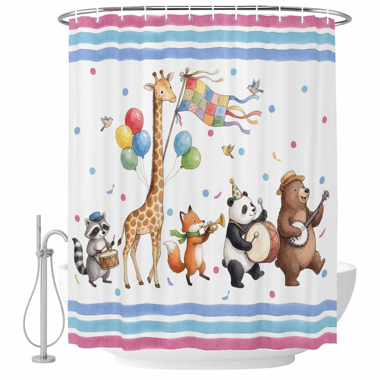 60x72 Inch Shower Curtains for Bathroom, Cartoon Animals Fabric Bath