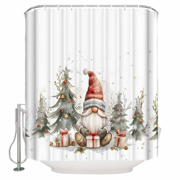 60x72 Inch Shower Curtains for Bathroom Christmas Gnomes Fabric Bath Curtain Decor Xmas Tree Watercolor Red Waterproof Restroom Curtains Shower Set Accessories with 12 Hooks 60 Inch