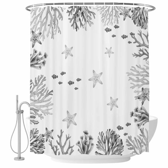 Mocsicka Ocean Beach Shower Curtain Summer Tropical Beach Shells ... - Coastal Coastal Bathroom Decor