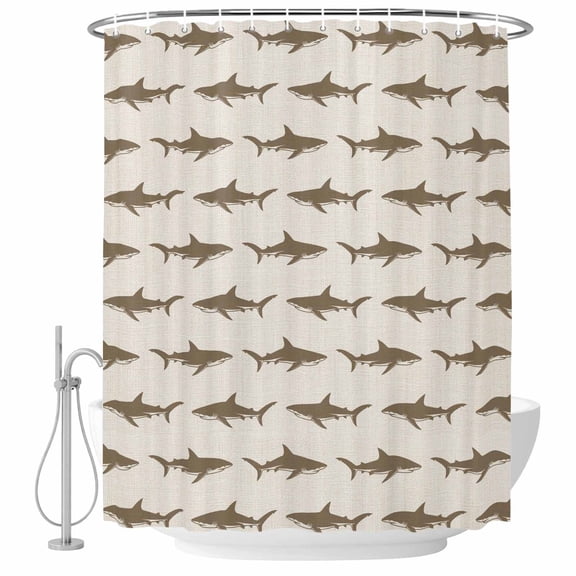 60x72 Inch Shower Curtains for Bathroom, Coastal Shark Fabric Bath Curtain Decor, Ocean Sea Nautical Rustic Waterproof Restroom Curtains Shower Set Accessories with 12 Hooks 60 Inch