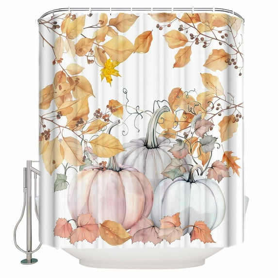60x72 Inch Shower Curtains for Bathroom Fall Orange Pumpkins Fabric Bath Curtain Decor Thanksgiving Maple Leaf Waterproof Restroom Curtains Shower Set Accessories with 12 Hooks 60 Inch