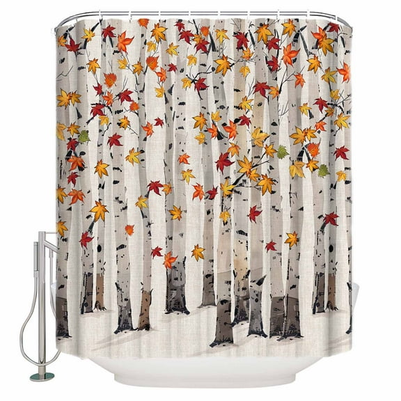 60x72 Inch Shower Curtains for Bathroom Fall Orange Yellow Botanical Fabric Bath Curtain Decor Maple Leaf Thanksgiving Tree Waterproof Restroom Curtains Shower Set Accessories with 12 Hooks 60 Inch