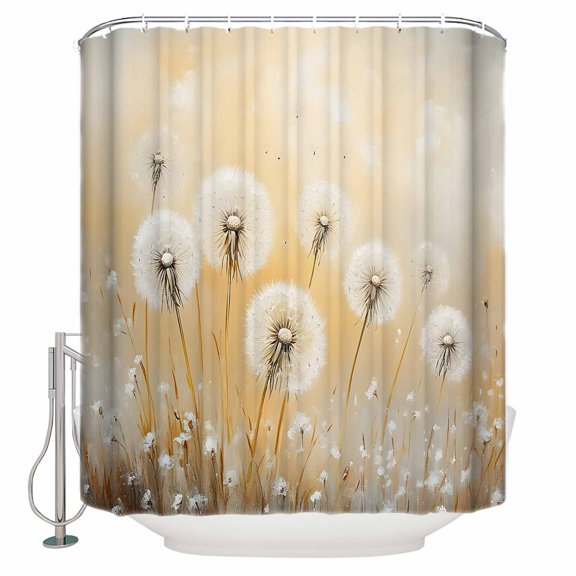 60x72 Inch Shower Curtains for Bathroom Flowers Dandelion Fabric Bath Curtain Decor Rustic Pastoral Botanical Plants Waterproof Restroom Curtains Shower Set Accessories with 12 Hooks 60 Inch