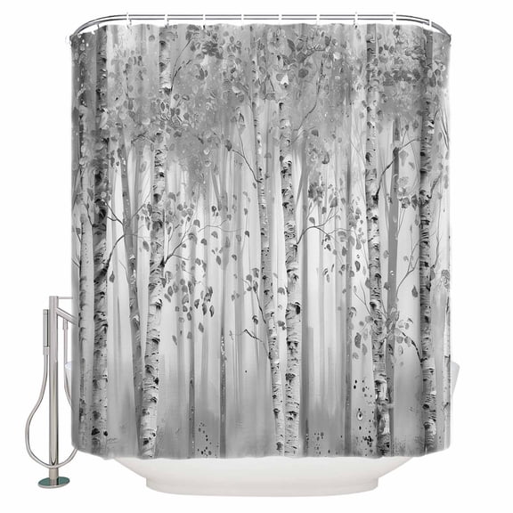 60x72 Inch Shower Curtains for Bathroom Gray Grey Forest Fabric Bath Curtain Decor Grey Modern Art Oil Painting Waterproof Restroom Curtains Shower Set Accessories with 12 Hooks 60 Inch