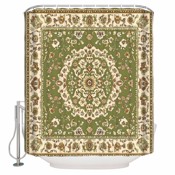 60x72 Inch Shower Curtains for Bathroom Green Boho Chic Fabric Bath Curtain Decor Traditional Classic Geometric Rustic Waterproof Restroom Curtains Shower Set Accessories with 12 Hooks 60 Inch