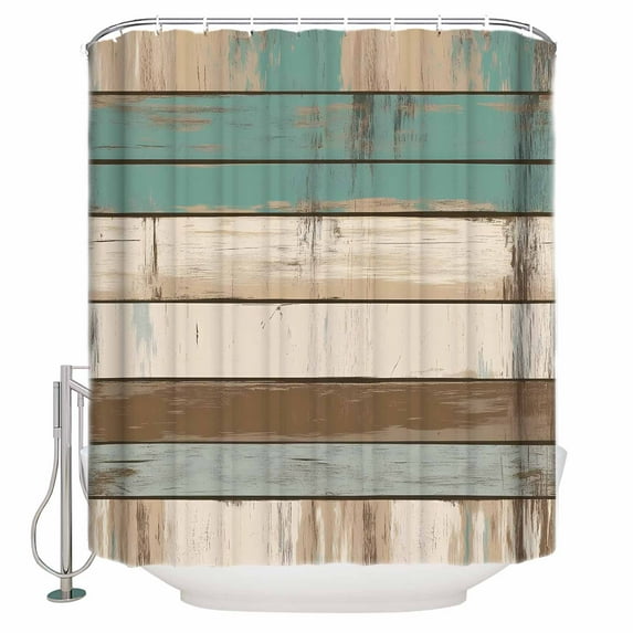 60x72 Inch Shower Curtains for Bathroom Green Brown Beige Farmhouse Fabric Bath Curtain Decor Vintage Wood Waterproof Restroom Curtains Shower Set Accessories with 12 Hooks 60 Inch
