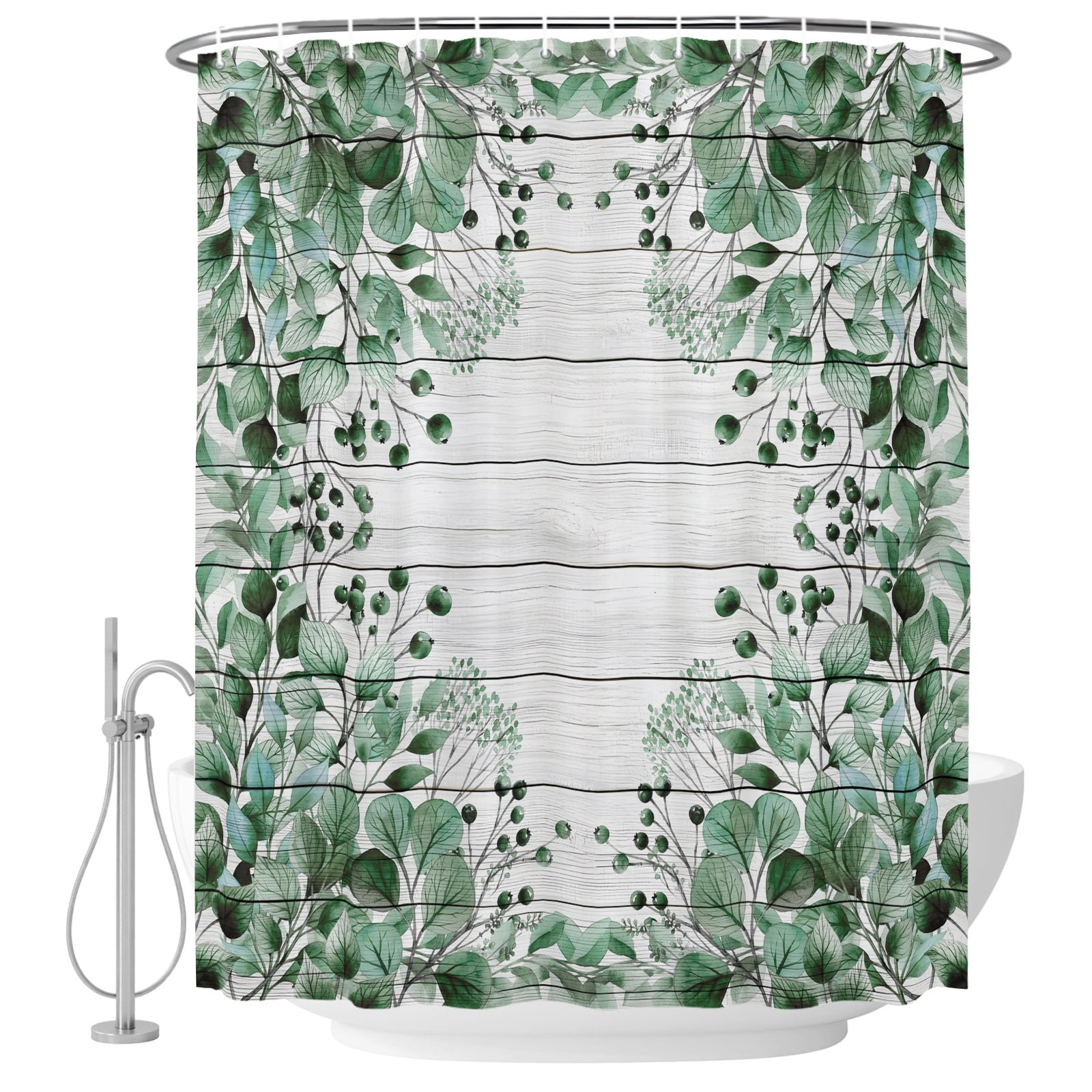 Curated visual reference: Gallery Detail: 60X72 Inch Shower Curtains For Bathroom Green Eucalyptus Leaves Fabric