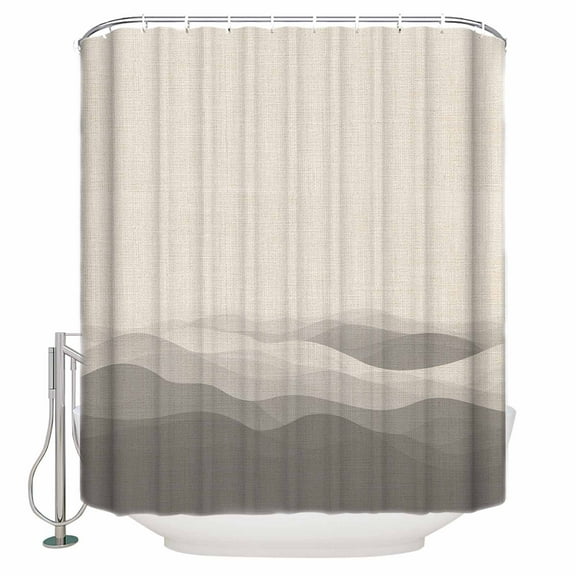 60x72 Inch Shower Curtains for Bathroom Grey Beige Ombre Fabric Bath Curtain Decor Minimalist Ocean Waves Linen Waterproof Restroom Curtains Shower Set Accessories with 12 Hooks 60 Inch