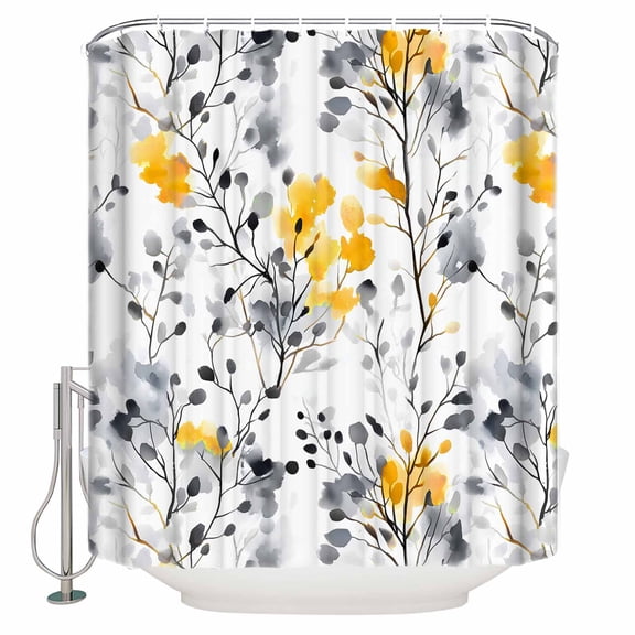 60x72 Inch Shower Curtains for Bathroom Grey Orange Spring Floral Fabric Bath Curtain Decor Summer Botanical Waterproof Restroom Curtains Shower Set Accessories with 12 Hooks 60 Inch