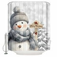 thumbnail image 1 of 60x72 Inch Shower Curtains for Bathroom Grey Snowman Christmas Fabric Bath Curtain Decor Xmas Snowflake Tree Gray Waterproof Restroom Curtains Shower Set Accessories with 12 Hooks 60 Inch, 1 of 6