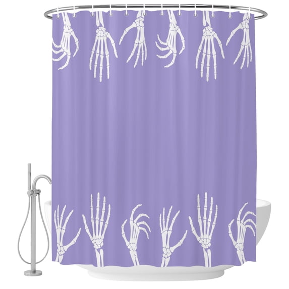 60x72 Inch Shower Curtains for Bathroom, Halloween Fabric Bath Curtain Decor, Purple Farmhouse Spooky Skeleton Hands Waterproof Restroom Curtains Shower Set Accessories with 12 Hooks 60 Inch