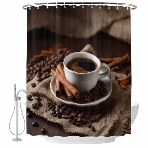 60x72 Inch Shower Curtains for Bathroom, Hot Coffee Fabric Bath Curtain Decor, Cinnamon Cafe Beans Latte Cup Rustic Vintage Waterproof Restroom Curtains Shower Set Accessories with 12 Hooks 60 Inch