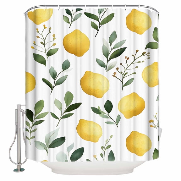 60x72 Inch Shower Curtains for Bathroom Lemon Fabric Bath Curtain Decor Yellow Fruit Sage Green Leaves Watercolor Floral Waterproof Restroom Curtains Shower Set Accessories with 12 Hooks 60 Inch