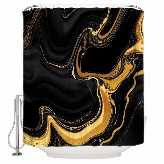 60x72 Inch Shower Curtains for Bathroom Marble Black Fabric Bath Curtain Decor Vintage Gold Art Abstract Farmhouse Waterproof Restroom Curtains Shower Set Accessories with 12 Hooks 60 Inch
