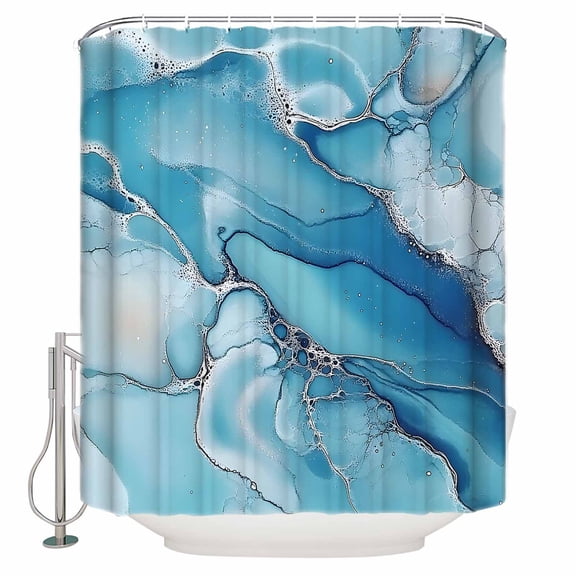 60x72 Inch Shower Curtains for Bathroom Modern Blue Grey Fabric Bath Curtain Decor Abstract Marble Textured Waterproof Restroom Curtains Shower Set Accessories with 12 Hooks 60 Inch