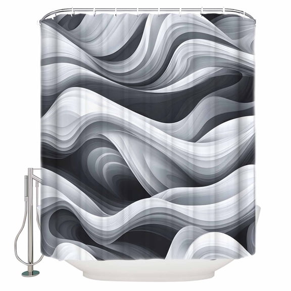 60x72 Inch Shower Curtains for Bathroom Modern Sea Waves Fabric Bath Curtain Decor Grey White Texture Abstract Texture Waterproof Restroom Curtains Shower Set Accessories with 12 Hooks 60 Inch