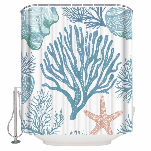 60x72 Inch Shower Curtains for Bathroom Moroccon Fabric Bath Curtain Decor Coastal Blue Coral Waterproof Restroom Curtains Shower Set Accessories with 12 Hooks 60 Inch