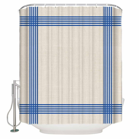 60x72 Inch Shower Curtains for Bathroom Navy Blue Stripes Fabric Bath Curtain Decor Beige Country Modern Simple Striped Waterproof Restroom Curtains Shower Set Accessories with 12 Hooks 60 Inch