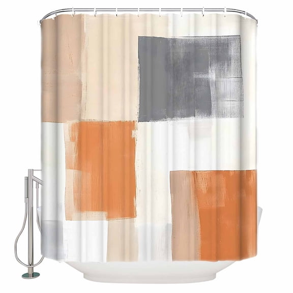 60x72 Inch Shower Curtains for Bathroom Oil Painting Modern Fabric Bath Curtain Decor Burnt Orange Grey Abstract Art Waterproof Restroom Curtains Shower Set Accessories with 12 Hooks 60 Inch