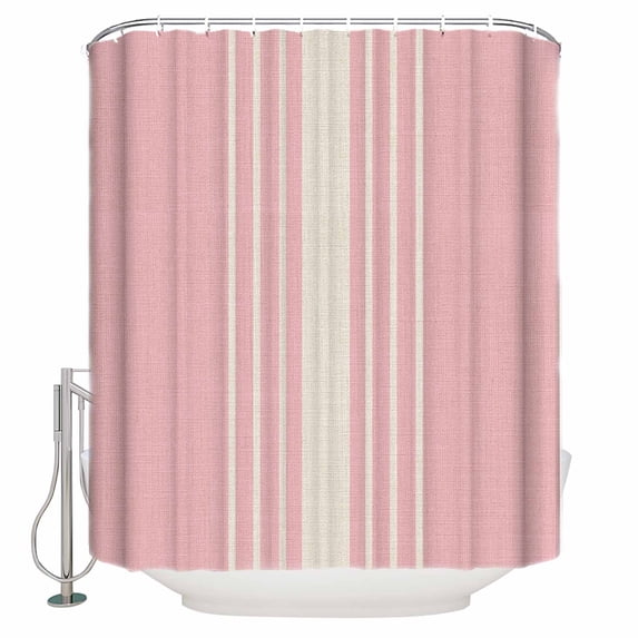 60x72 Inch Shower Curtains for Bathroom Pink Beige Striped Fabric Bath Curtain Decor Modern Farmhouse Retro Lines Waterproof Restroom Curtains Shower Set Accessories with 12 Hooks 60 Inch