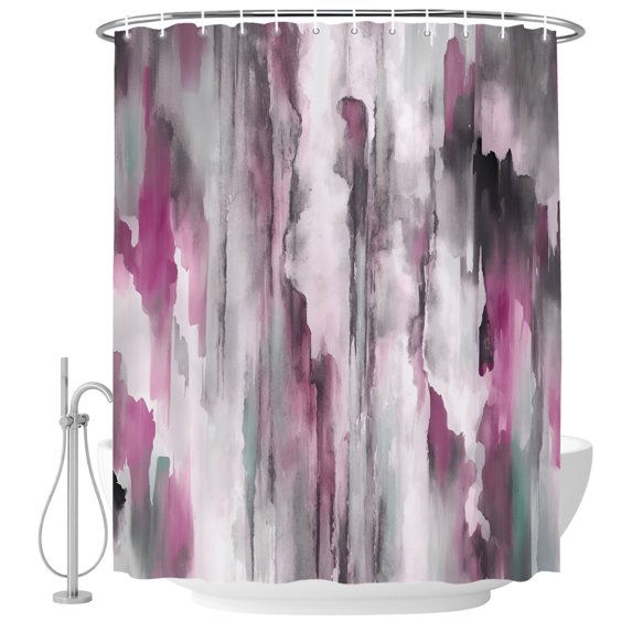 60x72 Inch Shower Curtains for Bathroom, Pink Black Fabric Bath Curtain Decor, Watercolor Modern Abstract Art Vintage Waterproof Restroom Curtains Shower Set Accessories with 12 Hooks 60 Inch