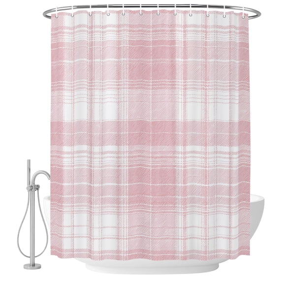 60x72 Inch Shower Curtains for Bathroom, Pink Buffalo Plaid Fabric Bath Curtain Decor, Farmhouse Modern Checkered Waterproof Restroom Curtains Shower Set Accessories with 12 Hooks 60 Inch