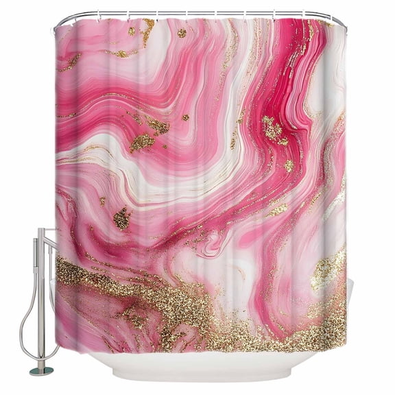 60x72 Inch Shower Curtains for Bathroom Pink Marble Fabric Bath Curtain Decor Modern Abstract Artwork Luxury Golden Waterproof Restroom Curtains Shower Set Accessories with 12 Hooks 60 Inch