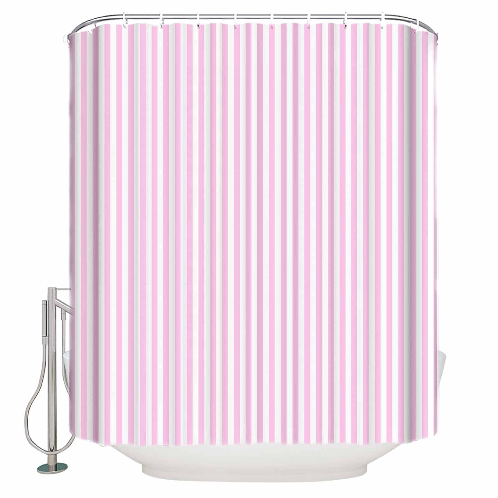 60x72 Inch Shower Curtains for Bathroom Pink White Stripe Fabric Bath Curtain Decor Modern Minimalist Geometric Striped Waterproof Restroom Curtains Shower Set Accessories with 12 Hooks 60 Inch