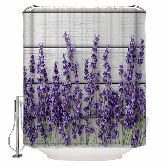60x72 Inch Shower Curtains for Bathroom Purple Flowers Fabric Bath Curtain Decor Rustic Pastoral Botanical Floral Plants Waterproof Restroom Curtains Shower Set Accessories with 12 Hooks 60 Inch