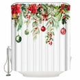 thumbnail image 1 of 60x72 Inch Shower Curtains for Bathroom Red Green Christmas Fabric Bath Curtain Decor Xmas Balls Botanical Poinsettia Waterproof Restroom Curtains Shower Set Accessories with 12 Hooks 60 Inch, 1 of 6