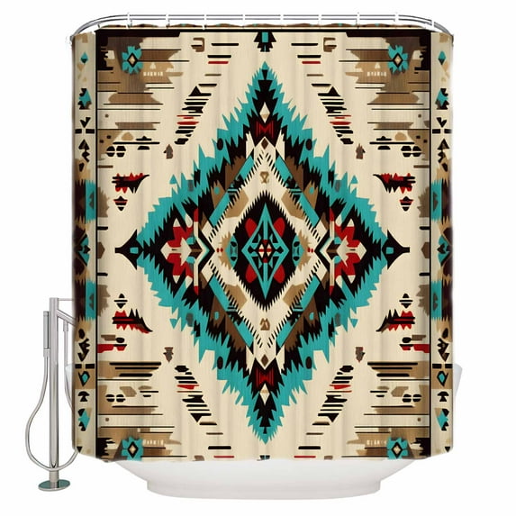 60x72 Inch Shower Curtains for Bathroom Red Teal Brown Boho Fabric Bath Curtain Decor Southwestern Country Geometric Waterproof Restroom Curtains Shower Set Accessories with 12 Hooks 60 Inch