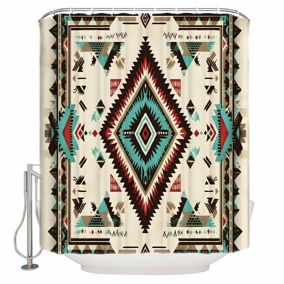 60x72 Inch Shower Curtains for Bathroom Red Teal Brown Southwestern Fabric Bath Curtain Decor Ethnic Geometric Boho Waterproof Restroom Curtains Shower Set Accessories with 12 Hooks 60 Inch
