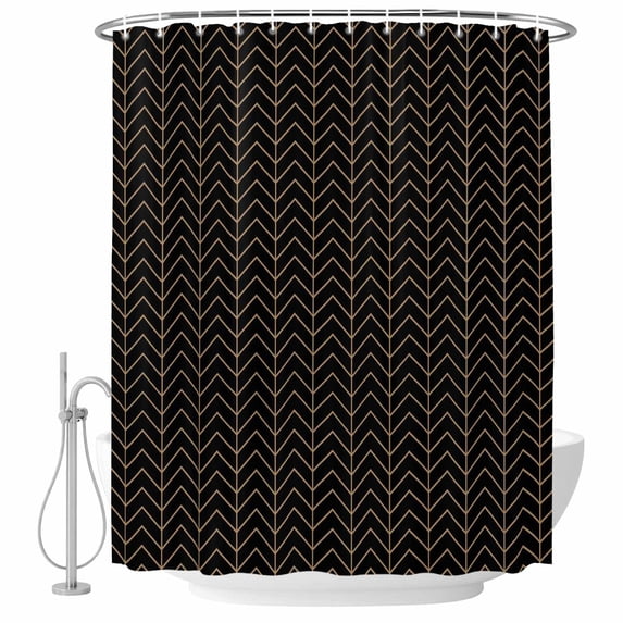 60x72 Inch Shower Curtains for Bathroom, Simple Line Black Fabric Bath Curtain Decor, Black Modern Art Geometric Waterproof Restroom Curtains Shower Set Accessories with 12 Hooks 60 Inch