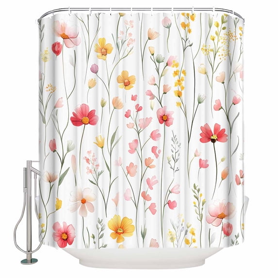 60x72 Inch Shower Curtains for Bathroom Spring Floral Fabric Bath Curtain Decor Botanical Summer Flowers Watercolor Waterproof Restroom Curtains Shower Set Accessories with 12 Hooks 60 Inch