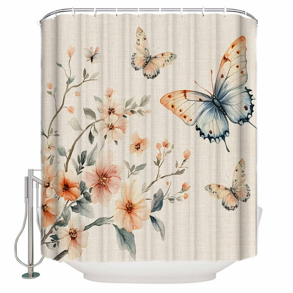 60x72 Inch Shower Curtains for Bathroom Spring Flowers Fabric Bath Curtain Decor Vintage Farmhouse Botanical Butterfly Waterproof Restroom Curtains Shower Set Accessories with 12 Hooks 60 Inch