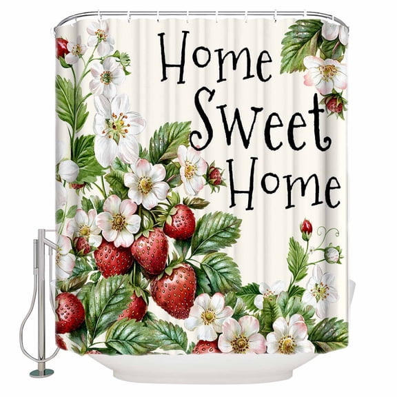 60x72 Inch Shower Curtains for Bathroom Strawberry Fabric Bath Curtain Decor Summer Fruits Spring Floral Botanical Waterproof Restroom Curtains Shower Set Accessories with 12 Hooks 60 Inch