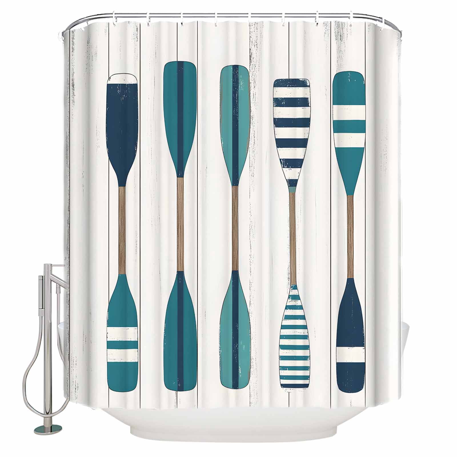 60x72 Inch Shower Curtains for Bathroom Striped Lake Paddles Fabric Bath Curtain Decor Summer Watercolor Vintage Wood Grain Waterproof Restroom Curtains Shower Set Accessories with 12 Hooks 60 Inch