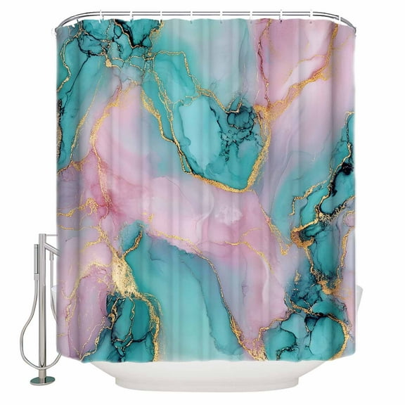 60x72 Inch Shower Curtains for Bathroom Teal Pink Marble Fabric Bath Curtain Decor Modern Abstract Ink Painting Luxury Waterproof Restroom Curtains Shower Set Accessories with 12 Hooks 60 Inch