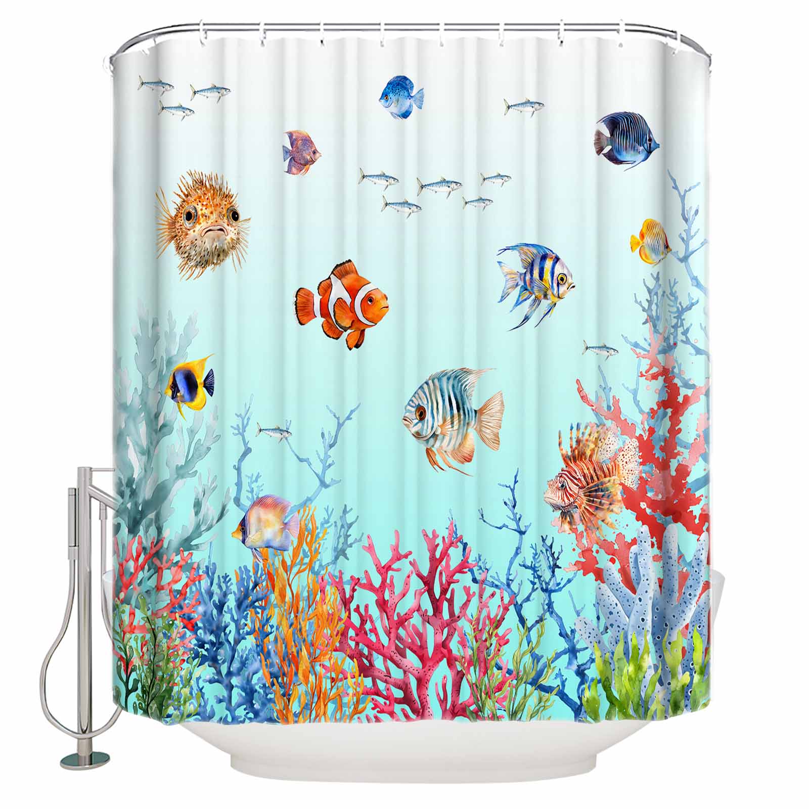 60x72 Inch Shower Curtains for Bathroom Turquoise Ocean Life Fabric