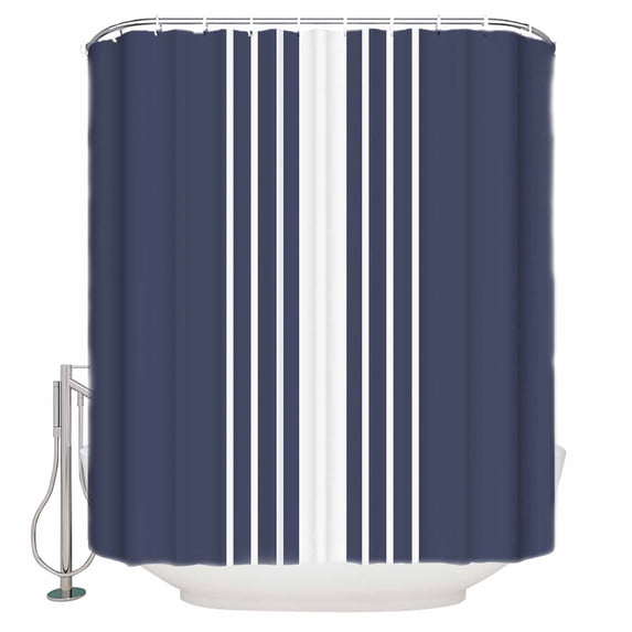 60x72 Inch Shower Curtains for Bathroom Vintage Striped Fabric Bath Curtain Decor Midnight Blue Modern Simple Lines Waterproof Restroom Curtains Shower Set Accessories with 12 Hooks 60 Inch