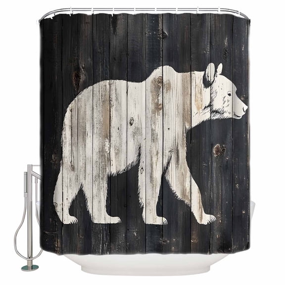 60x72 Inch Shower Curtains for Bathroom White Brown Bear Fabric Bath Curtain Decor Rustic Country Retro Wood Grain Waterproof Restroom Curtains Shower Set Accessories with 12 Hooks 60 Inch