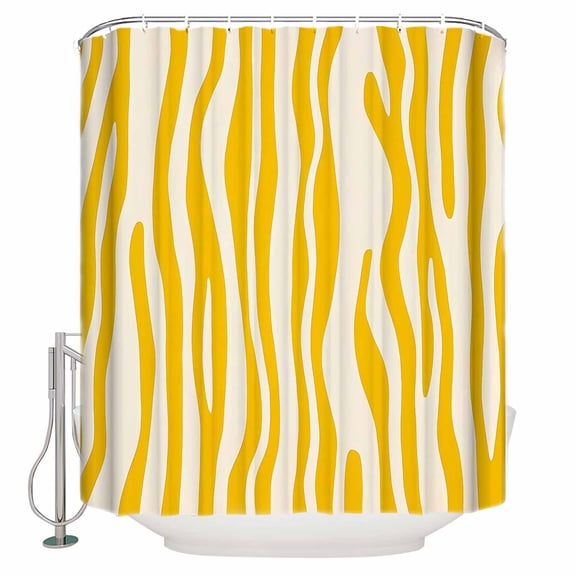 60x72 Inch Shower Curtains for Bathroom Yellow Fabric Bath Curtain Decor Stripes Modernism Abstract Geometric Waterproof Restroom Curtains Shower Set Accessories with 12 Hooks 60 Inch