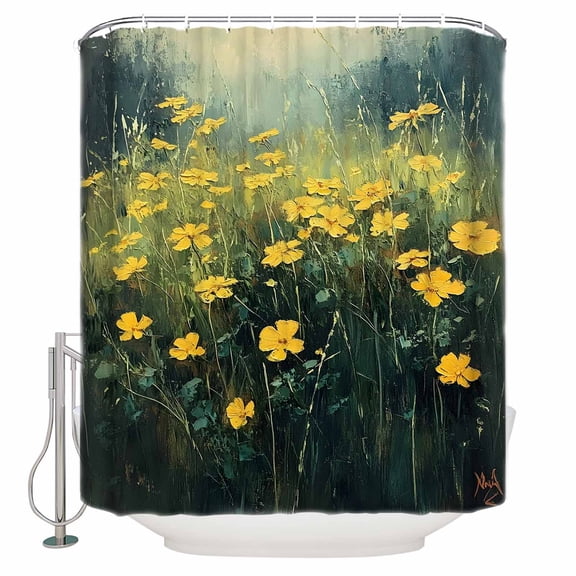 60x72 Inch Shower Curtains for Bathroom Yellow Spring Floral Fabric Bath Curtain Decor Modern Oil Painting Summer Botanical Waterproof Restroom Curtains Shower Set Accessories with 12 Hooks 60 Inch