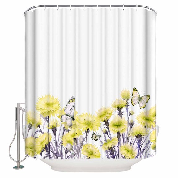 60x72 Inch Shower Curtains for Bathroom Yellow Spring Floral Fabric Bath Curtain Decor Watercolor Summer Botanical Elegant Waterproof Restroom Curtains Shower Set Accessories with 12 Hooks 60 Inch