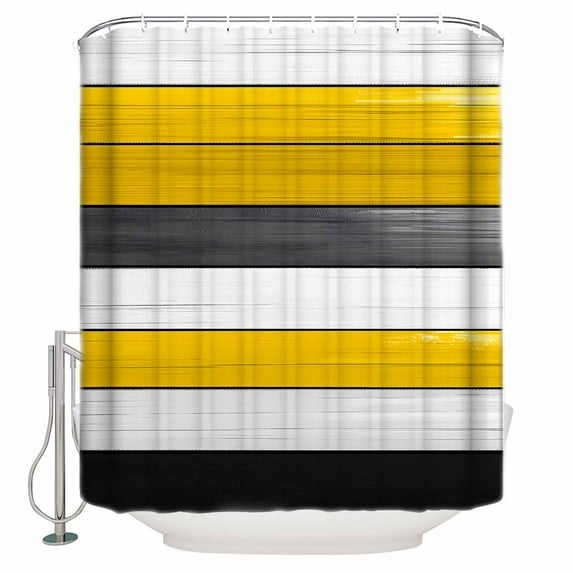 60x72 Inch Shower Curtains for Bathroom Yellow White Wood Fabric Bath Curtain Decor Black Farmhouse Village Rural Lodge Waterproof Restroom Curtains Shower Set Accessories with 12 Hooks 60 Inch
