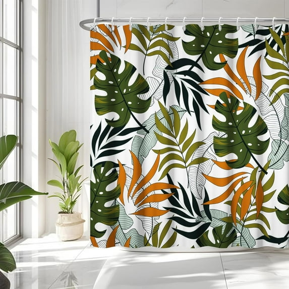 60x72 Inches Boho Leaves Shower Curtain Abstract Tropical Palm Leaf Plant Monstera Minimalist Jungle Botanical Fabric Shower Curtains for Bathroom Decor Waterproof with Hooks