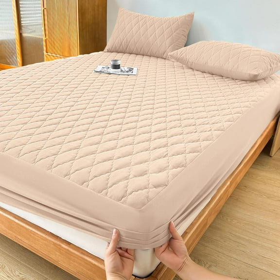 60x80-In Bedding Quilted Waterproof Layered Queen Mattress Protector,Elastic Mattress Cover(Beige),Queen Mattress Pad,Waterproof Mattress Pad,Queen Mattress Protector